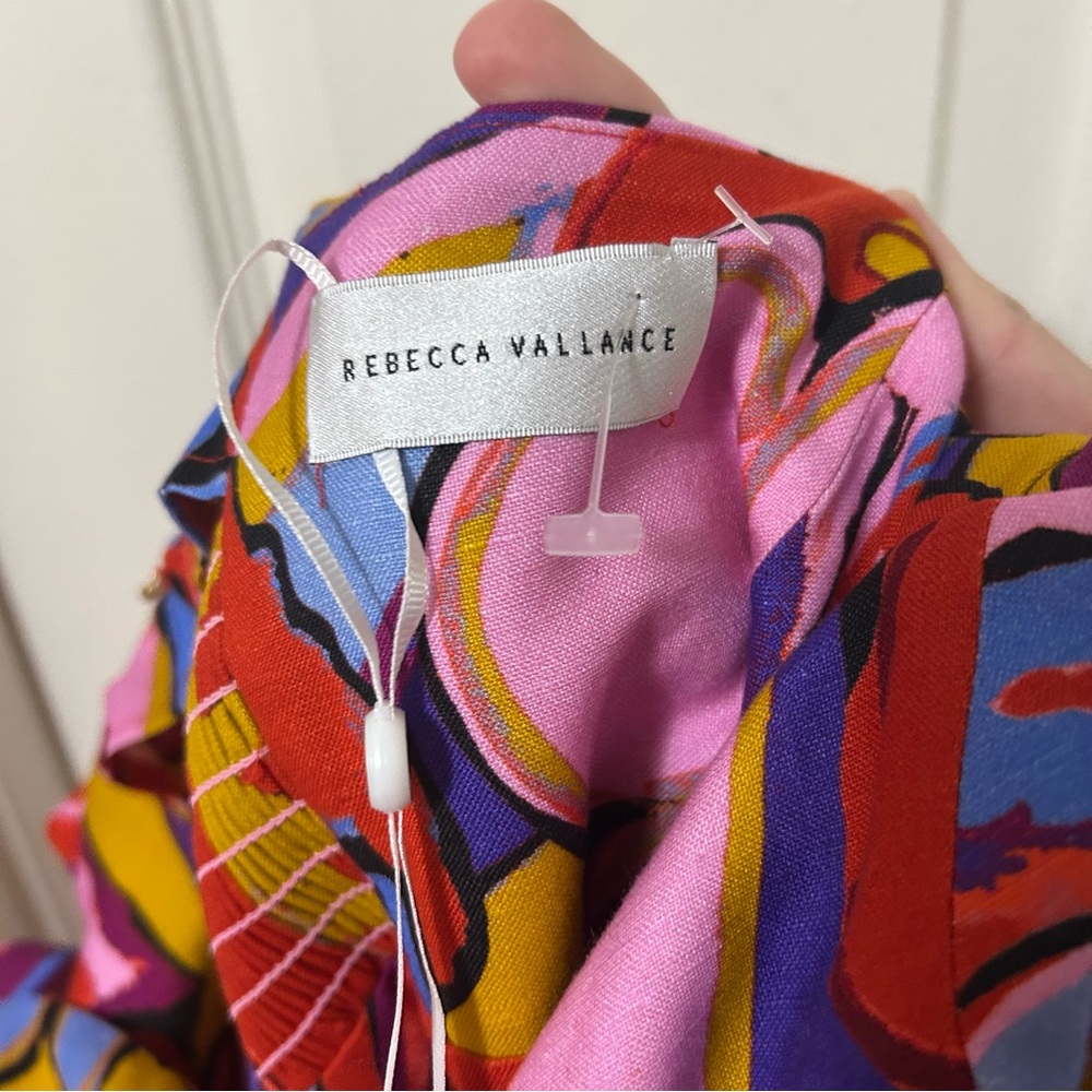 REBECCA VALLANCE Positano Tie-front Printed Linenblend Mini Dress in Pink Size 4 - Picture 4 of 13